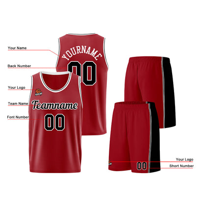 Individuelle Burgund Schwarz Basketball Jersey Shorts für Männer und Frauen Gestickter und gedruckter Name, Nummer und Logo