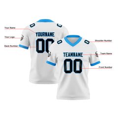Benutzerdefinierte Weiß Blau Schwarz Fußball Trikots Personalisierter Name Nummer Logo