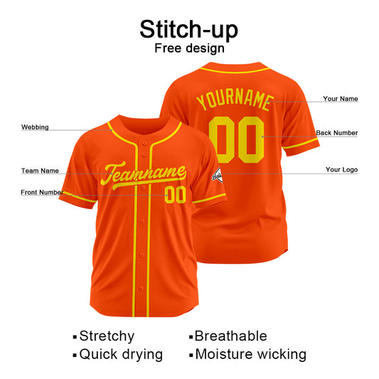 Benutzerdefinierte Authentisch Baseball-Trikot Orange Gelb