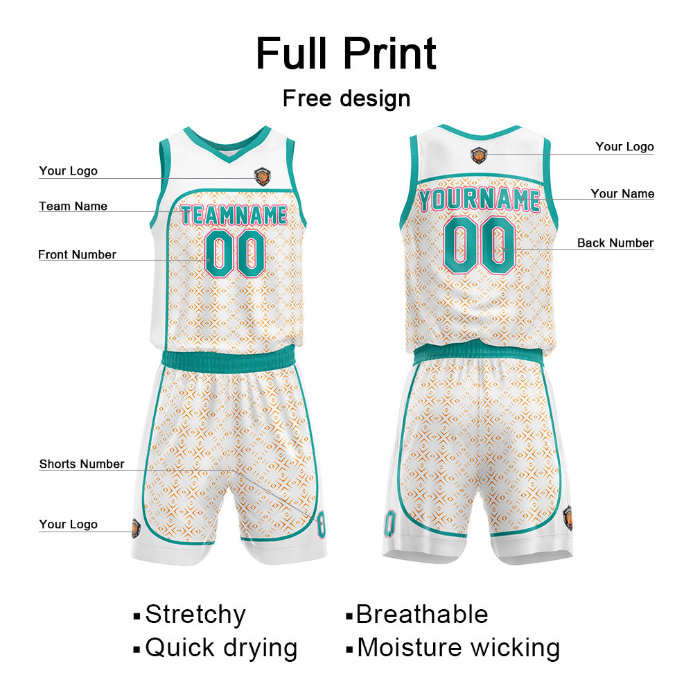 Benutzerdefinierter Basketball Jersey Uniform Anzug für Männer Frauen Mädchen Jungen gedruckt Ihr Logo Name Nummer Teal