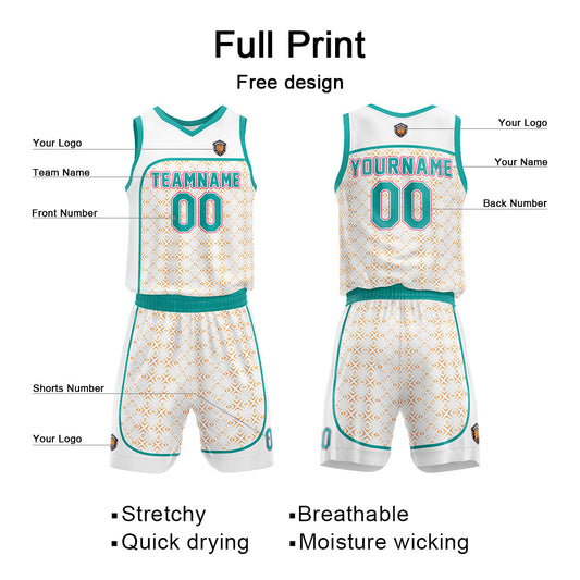 Benutzerdefinierter Basketball Jersey Uniform Anzug für Männer Frauen Mädchen Jungen gedruckt Ihr Logo Name Nummer Teal