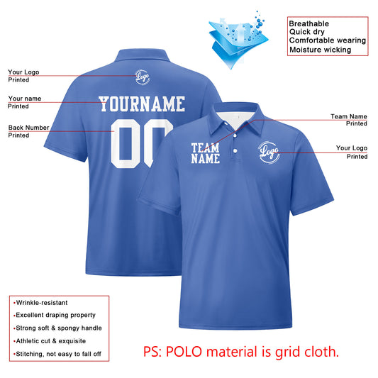 Benutzerdefinierte Blau Weiß Fußball Gradient Polo-Shirts Fügen Sie Ihr Einzigartiges hinzu Logo/Name/Nummer