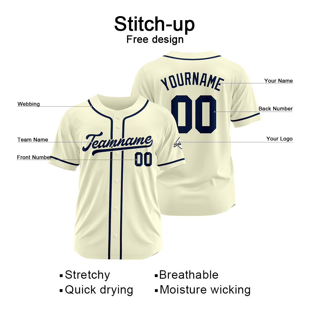 Benutzerdefinierte Authentisch Baseball-Trikot Creme-Marine