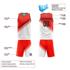 Benutzerdefinierte Rot Weiß Reversible Basketball Jersey Personalisierte Print Name Nummer Logo