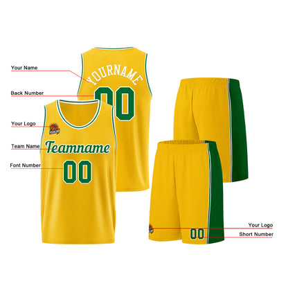 Individuelle Gelb Grün Basketball Jersey Shorts für Männer und Frauen Gestickter und gedruckter Name, Nummer und Logo