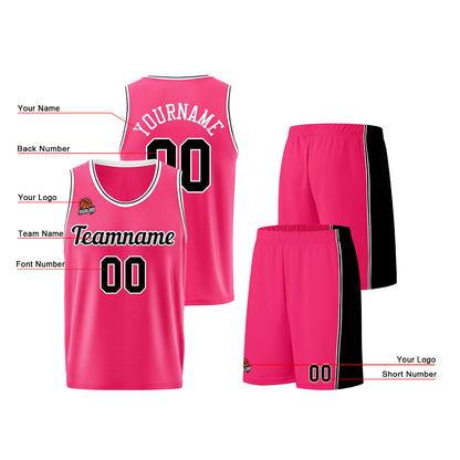 Individuelle Rosa-Schwarz Basketball Jersey Shorts für Männer und Frauen Gestickter und gedruckter Name, Nummer und Logo