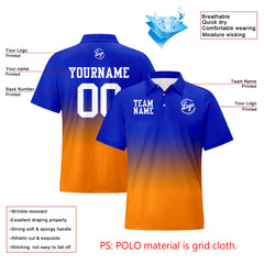 Benutzerdefinierte Blau Orange Fußball Gradient Polo-Shirts Fügen Sie Ihr Einzigartiges hinzu Logo/Name/Nummer