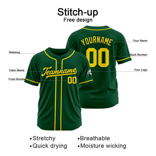 Benutzerdefinierte Authentisch Baseball-Trikot Dunkelgrün-Gelb