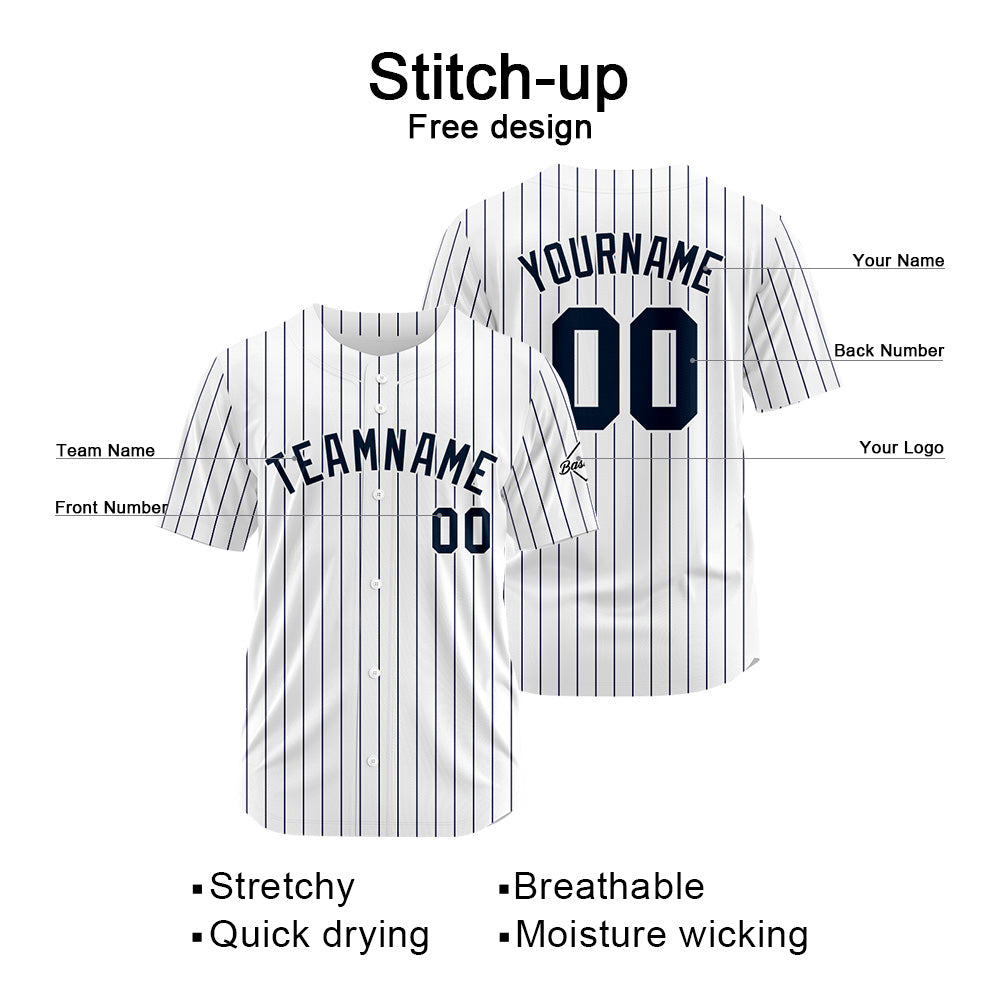 Benutzerdefinierte Authentisch Baseball-Trikot Weiß-Marine