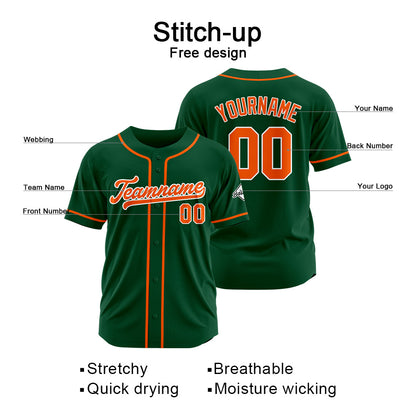 Benutzerdefinierte Authentisch Baseball-Trikot Dunkelgrün-Orange