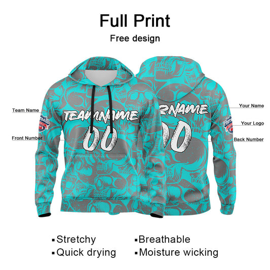 Benutzerdefinierter Sweatshirt-Hoodie für Mann, Frau, Mädchen, Junge. Drucken Sie Ihr Logo, Ihren Namen und Ihre Nummer Hellblau&Grau