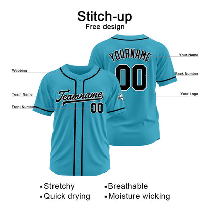 Benutzerdefinierte Authentisch Baseball-Trikot Hellblau-Schwarz
