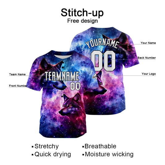 Benutzerdefinierte Baseball Jersey Personalisierte Baseball Shirt genäht und Druck Sternenhimmel  Wolf