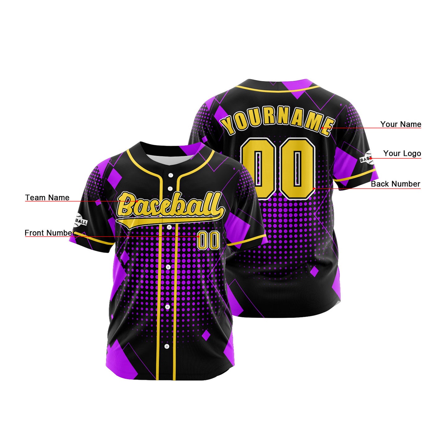 Benutzerdefiniert Schwarz Lila Baseball Uniformen Drucken für Jungs Mädchen und Kinder Machen Ihr Team Mehr Vielfältig