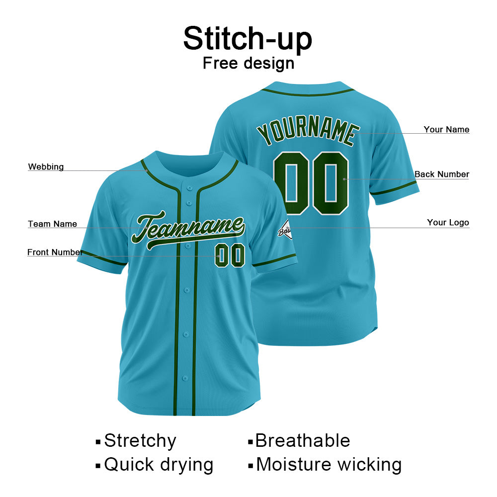 Benutzerdefinierte Authentisch Baseball-Trikot Hellblau-Dunkelgrün