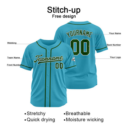 Benutzerdefinierte Authentisch Baseball-Trikot Hellblau-Dunkelgrün