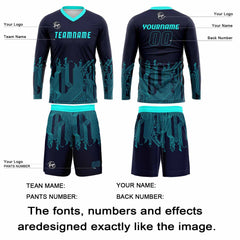 Kundenspezifisches Dunkelblau Cyan Basketball Fußball Schießen langes T-Shirt für Erwachsene und Kinder