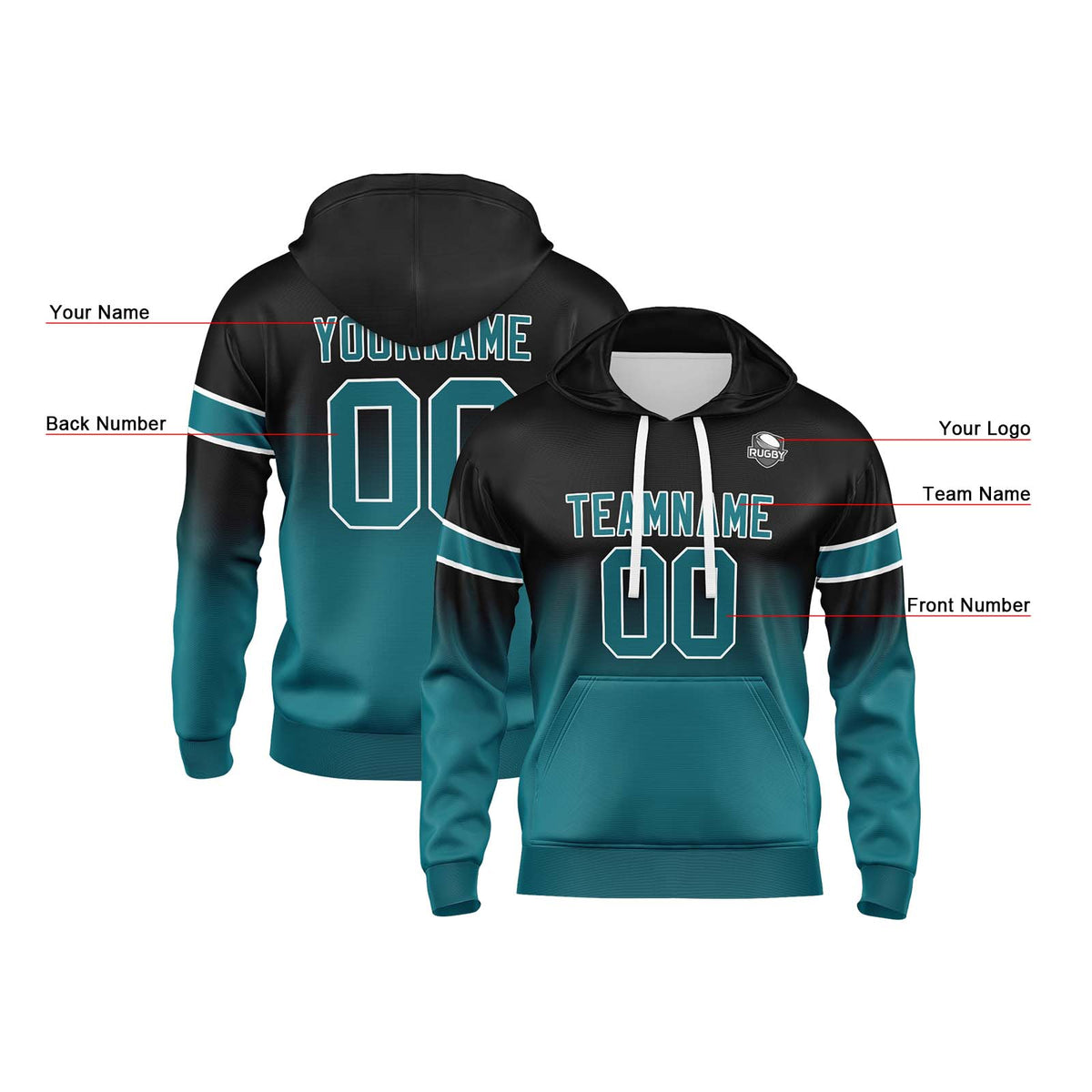 Benutzerdefinierter Verlauf Sweatshirt-Hoodie für Mann, Frau, Mädchen, Junge. Drucken Sie Ihr Logo, Ihren Namen und Ihre Nummer ﻿