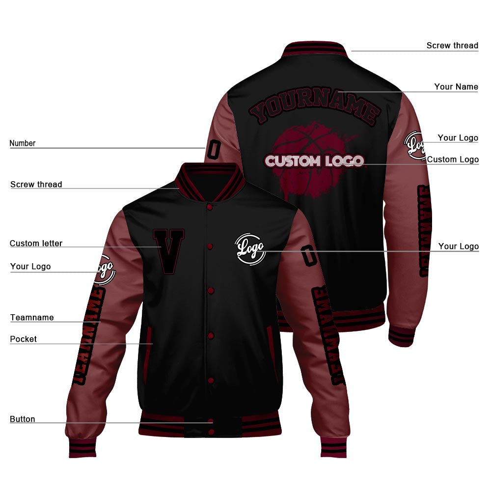 Maßgeschneiderte Schwarzes Claret Letterman Varsity Jacket Individuelle Stickerei Druck nach Ihrem Wunsch