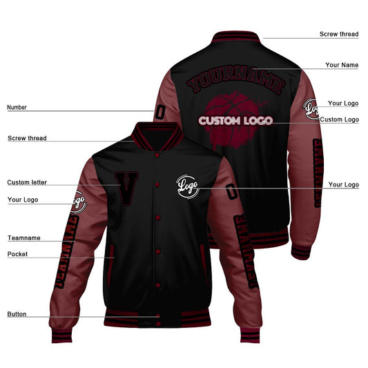 Maßgeschneiderte Schwarzes Claret Letterman Varsity Jacket Individuelle Stickerei Druck nach Ihrem Wunsch