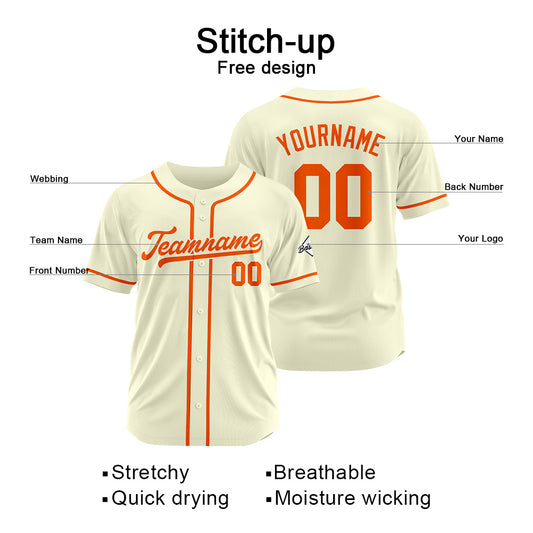 Benutzerdefinierte Authentisch Baseball-Trikot Creme-Orange