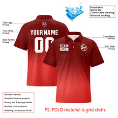 Benutzerdefinierte Burgund Rot Fußball Gradient Polo-Shirts Fügen Sie Ihr Einzigartiges hinzu Logo/Name/Nummer