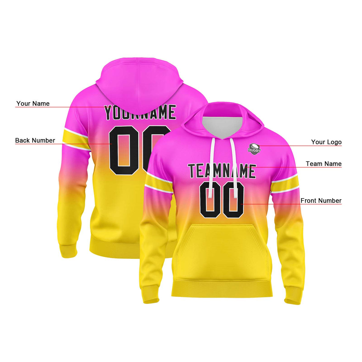Benutzerdefinierter Verlauf Sweatshirt-Hoodie für Mann, Frau, Mädchen, Junge. Drucken Sie Ihr Logo, Ihren Namen und Ihre Nummer