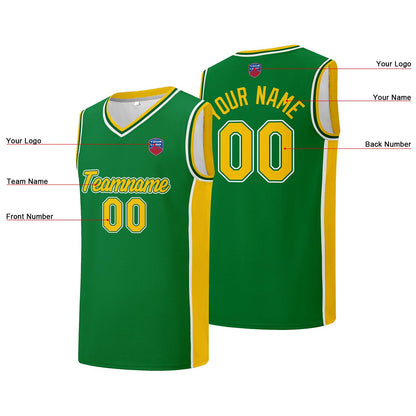 Individuelle Basketball-Jersey-Shorts für Männer und Frauen. Gestickter und gedruckter Name, Nummer und Logo Grün&Gelb
