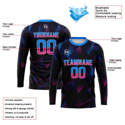 Kundenspezifisches Basketball Fußball Schießen langes T-Shirt für Erwachsene und Kinder Schwarz&Hellblau