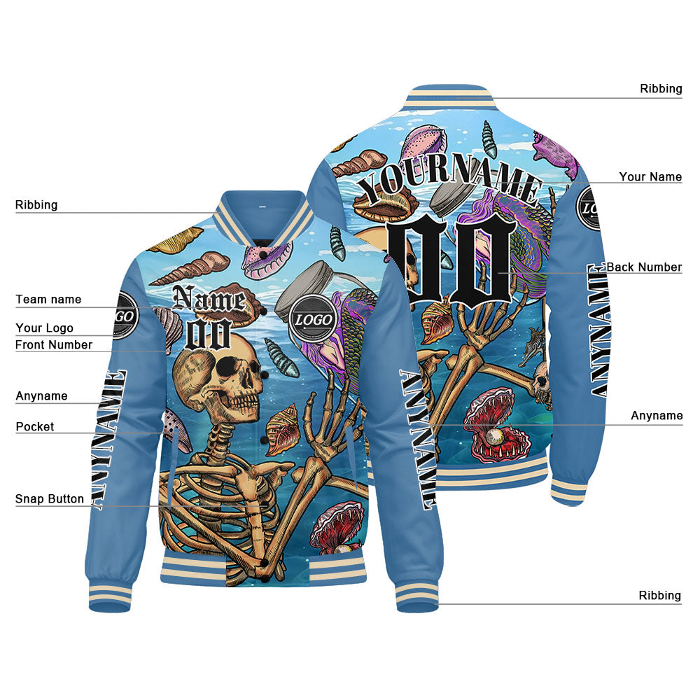 Maßgeschneiderte Hellblau Letterman Varsity Jacket Individuelle Stickerei Druck nach Ihrem Wunsch