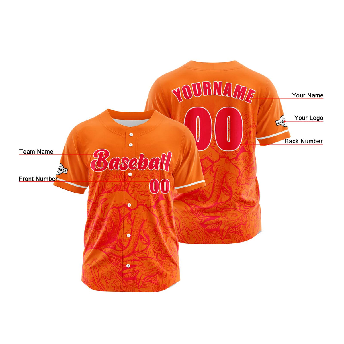 Benutzerdefiniert Orange Baseball Uniformen Drucken für Jungs Mädchen und Kinder Machen Ihr Team Mehr Vielfältig