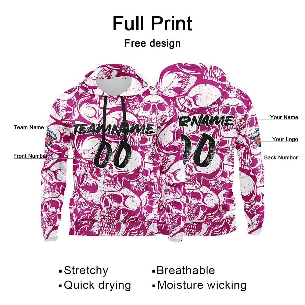 Benutzerdefinierter Sweatshirt-Hoodie für Mann, Frau, Mädchen, Junge. Drucken Sie Ihr Logo, Ihren Namen und Ihre Nummer Rot Violett&Weiß