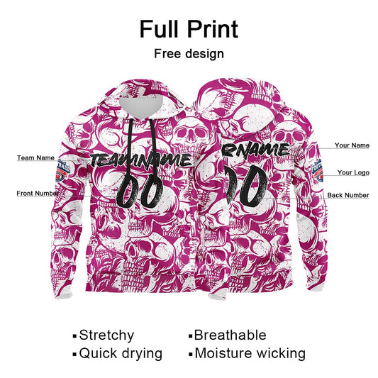 Benutzerdefinierter Sweatshirt-Hoodie für Mann, Frau, Mädchen, Junge. Drucken Sie Ihr Logo, Ihren Namen und Ihre Nummer Rot Violett&Weiß