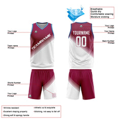 Benutzerdefinierte Rot Weiß Reversible Basketball Jersey Personalisierte Print Name Nummer Logo