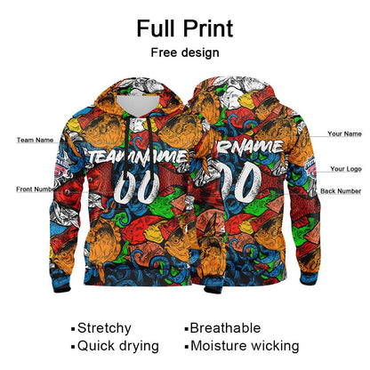 Benutzerdefinierter Sweatshirt-Hoodie für Mann, Frau, Mädchen, Junge. Drucken Sie Ihr Logo, Ihren Namen und Ihre Nummer Orange&Royal