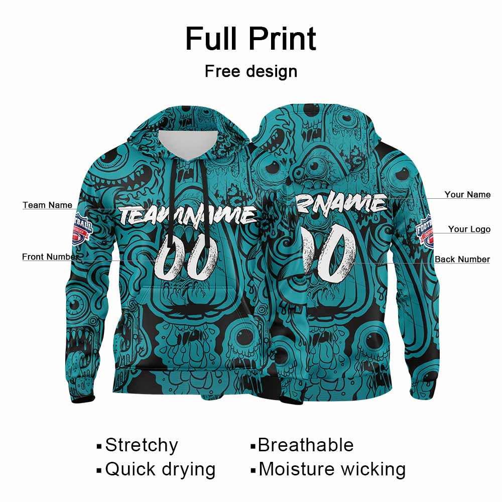 Benutzerdefinierter Sweatshirt-Hoodie für Mann, Frau, Mädchen, Junge. Drucken Sie Ihr Logo, Ihren Namen und Ihre Nummer Mitternachtsgrün