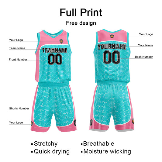 Benutzerdefinierter Basketball Jersey Uniform Anzug für Männer Frauen Mädchen Jungen gedruckt Ihr Logo Name Nummer Rosa