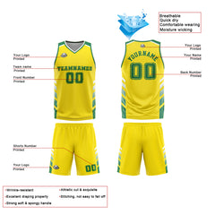 Benutzerdefinierter Gelb Grün Basketball Jersey Uniform Anzug gedruckt Ihr Logo Name Nummer