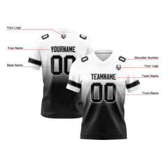 Benutzerdefinierte Weiß & Schwarz Gradient Fußball Trikots Personalisierter Name Nummer Logo