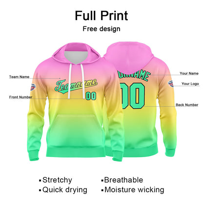 Benutzerdefinierter Verlauf Hoodie für Mann, Frau, Mädchen, Junge. Drucken Sie Ihr Logo, Ihren Namen und Ihre Nummer Rosa Gelb Grün