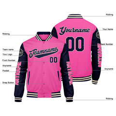 Maßgeschneiderte Rosa Marine Letterman Varsity Jacket Individuelle Stickerei Druck nach Ihrem Wunsch