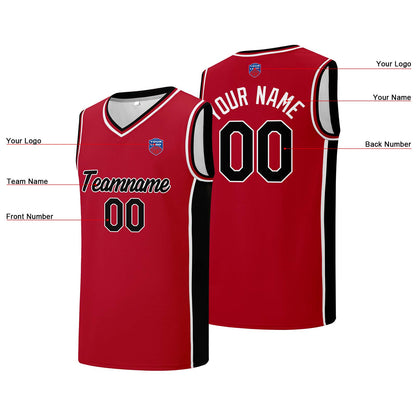 Individuelle Basketball-Jersey-Shorts für Männer und Frauen. Gestickter und gedruckter Name, Nummer und Logo Rot