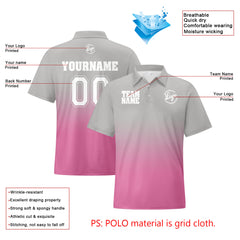 Benutzerdefinierte Grau Rosa Fußball Gradient Polo-Shirts Fügen Sie Ihr Einzigartiges hinzu Logo/Name/Nummer