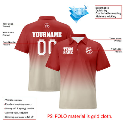 Benutzerdefinierte Rot Lichtgrau Fußball Gradient Polo-Shirts Fügen Sie Ihr Einzigartiges hinzu Logo/Name/Nummer