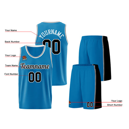 Individuelle Blau-Schwarz Basketball Jersey Shorts für Männer und Frauen Gestickter und gedruckter Name, Nummer und Logo