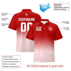 Benutzerdefinierte Rot Lichtrosa Fußball Gradient Polo-Shirts Fügen Sie Ihr Einzigartiges hinzu Logo/Name/Nummer