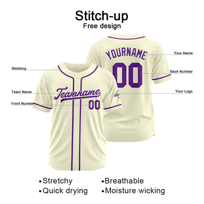 Benutzerdefinierte Authentisch Baseball-Trikot Creme- Lila