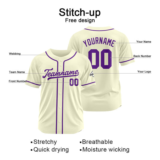 Benutzerdefinierte Authentisch Baseball-Trikot Creme- Lila