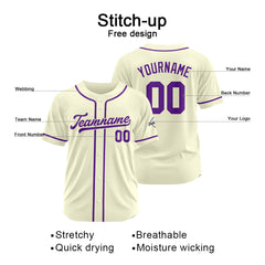 Benutzerdefinierte Authentisch Baseball-Trikot Creme- Lila