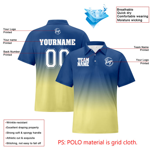 Benutzerdefinierte Blau Lichtgelb Fußball Gradient Polo-Shirts Fügen Sie Ihr Einzigartiges hinzu Logo/Name/Nummer